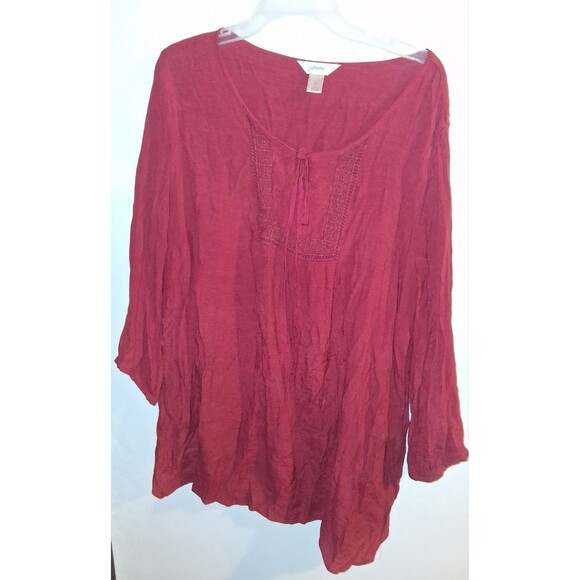 CJ Banks Burgundy 3/4 Sleeve Blouse Sz 2X - Picture 1 of 2